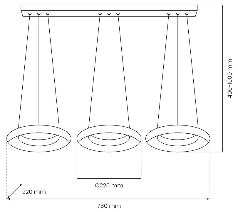 LAMPA WISZĄCA Potrójna czarna-złota RONDO NERO 36W LED