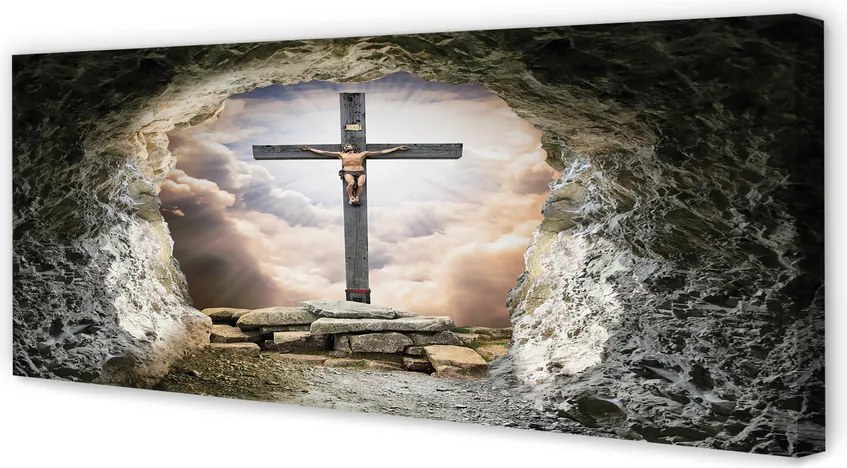 Obraz canvas na ścianę Jaskinia, Krzyż, Światło i Jezus