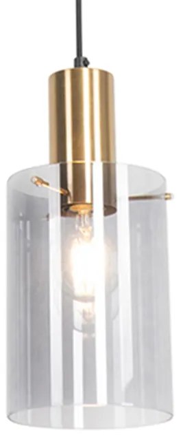Wisząca lampa vintage mosiądz z dymionym szkłem - Vidro Nowoczesny Oswietlenie wewnetrzne