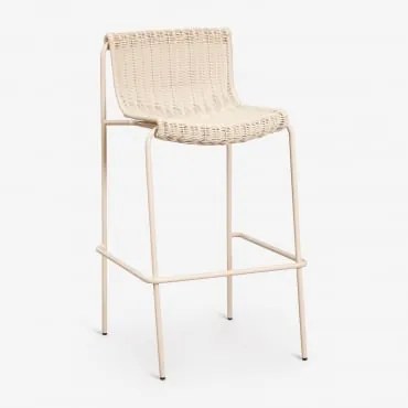 Wysoki Stołek Z Rattanu Syntetycznego I Stali Revia Kremowa Tapioca & ↑75 Cm - Sklum