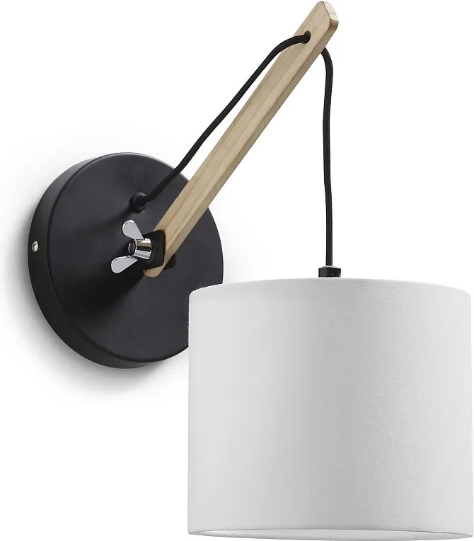 Nowoczesny kinkiet BRITTA - E27 60W - 90 stopni - bawe?na - stal i drewno - ip20