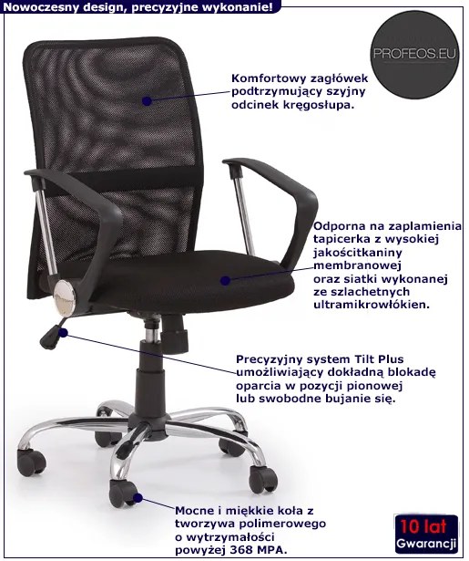 Czarny obrotowy fotel biurowy E0-T50