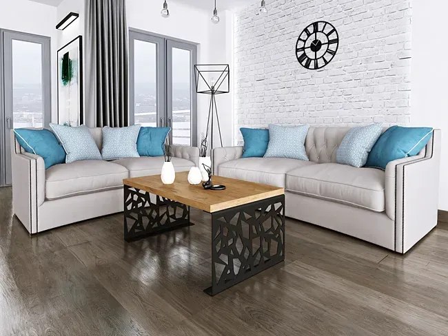 Prostokątna ława w stylu loft czarny + dąb lancelot - Ofelio 3X