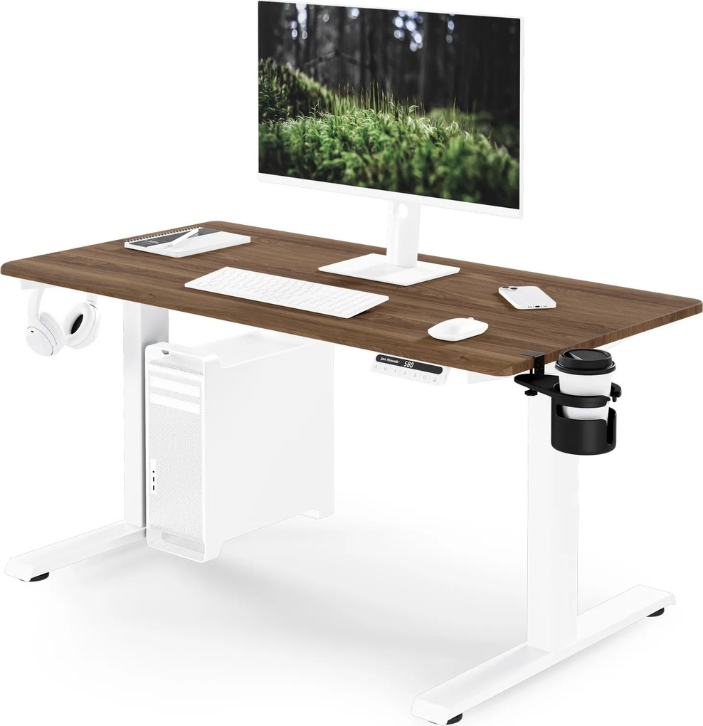 Biurko elektryczne z regulacją wysokości ergonomiczne białe/orzech,1200x600 mm: ARIA