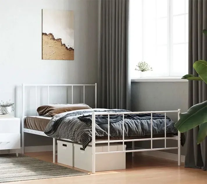 Białe metalowe łóżko pojedyncze 80x200 cm - Quzi