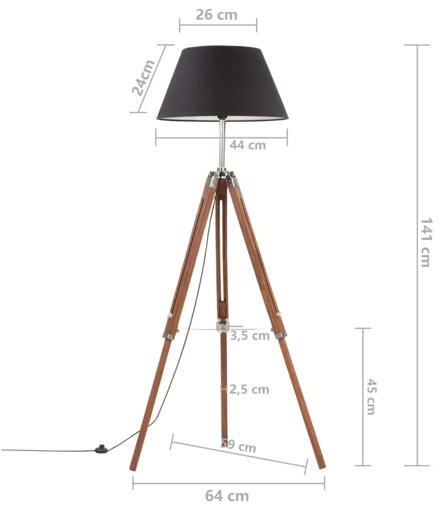 Brązowo czarna regulowana lampa stojąca trójnóg z drewna 3X EX199 T4-A98