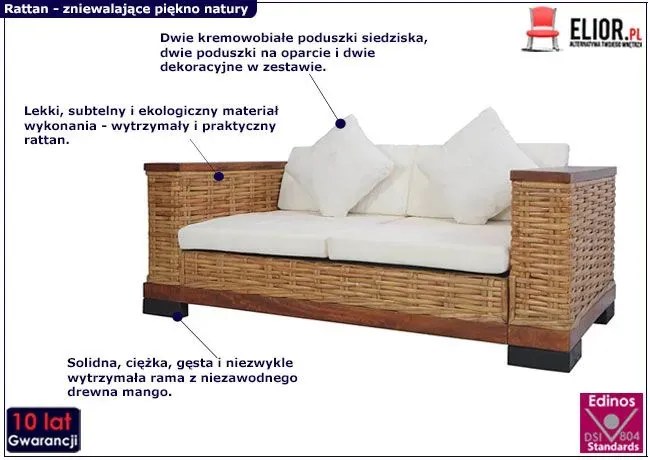 Sofa Otma 2A dwuosobowa - rattan + brąz