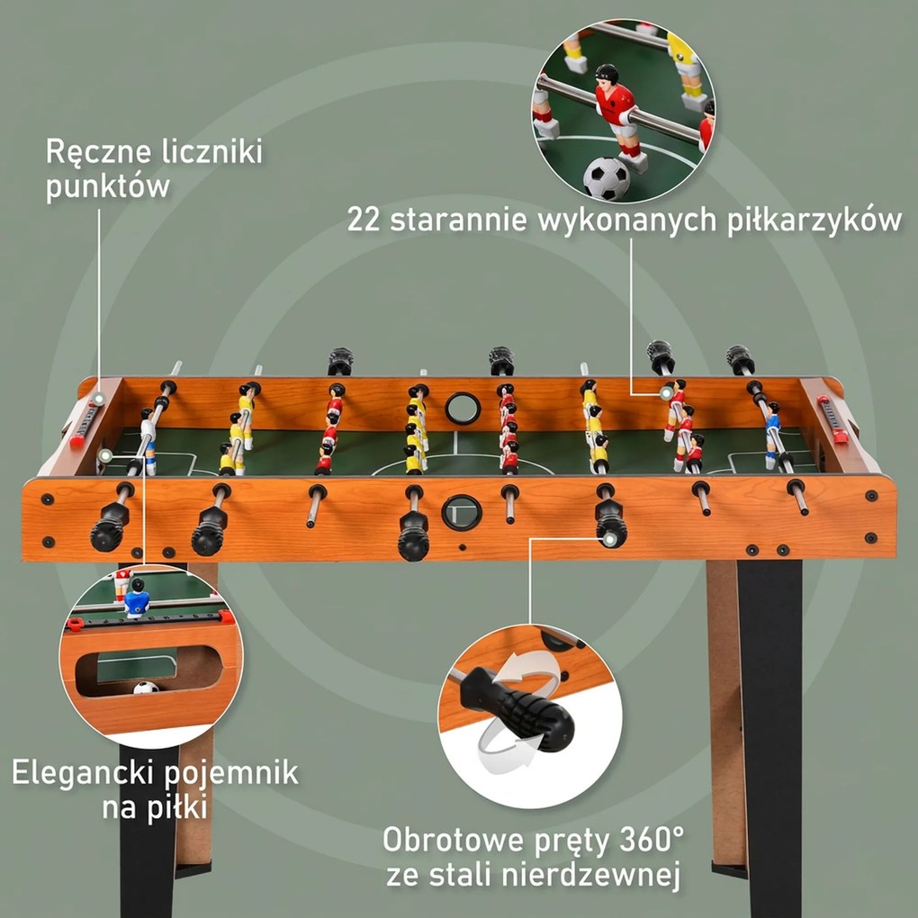 HOMCOM Stół do piłkarzyków z prętami ze stali nierdzewnej, dla dzieci i dorosłych, 84,5x40x61,2 cm, Czarny