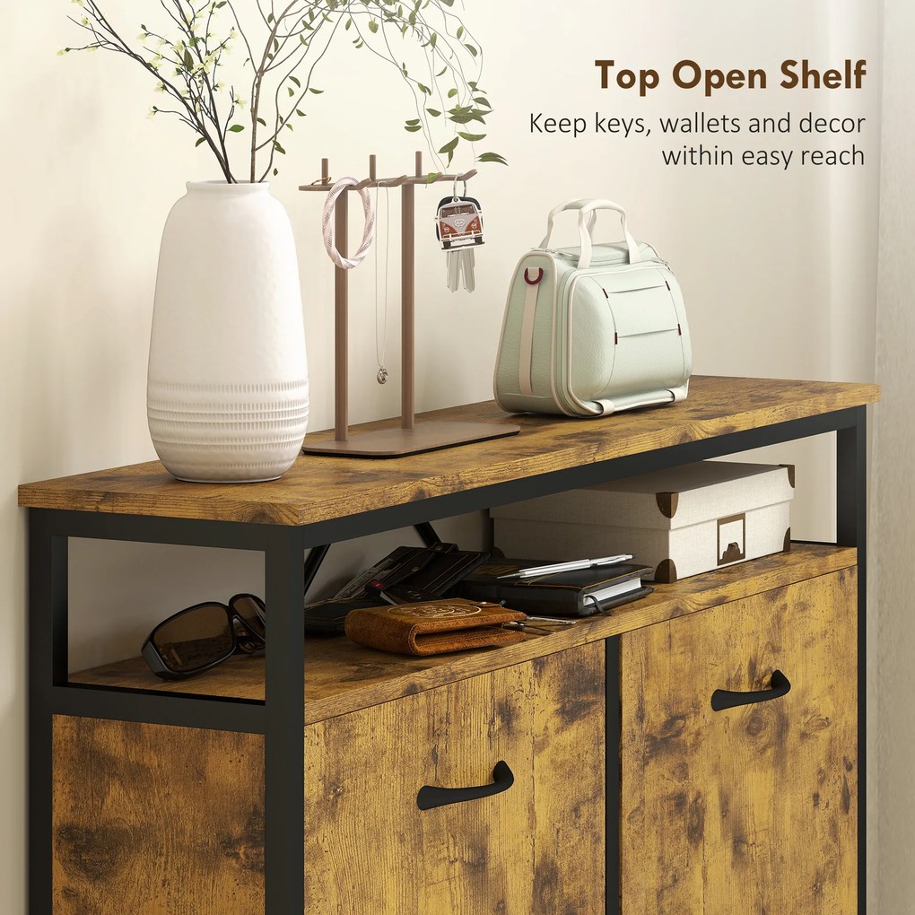 HOMCOM Szafka na buty z 4 składanymi szufladami, smukły design, otwarta półka, dla 12-20 par butów, stal, brązowy