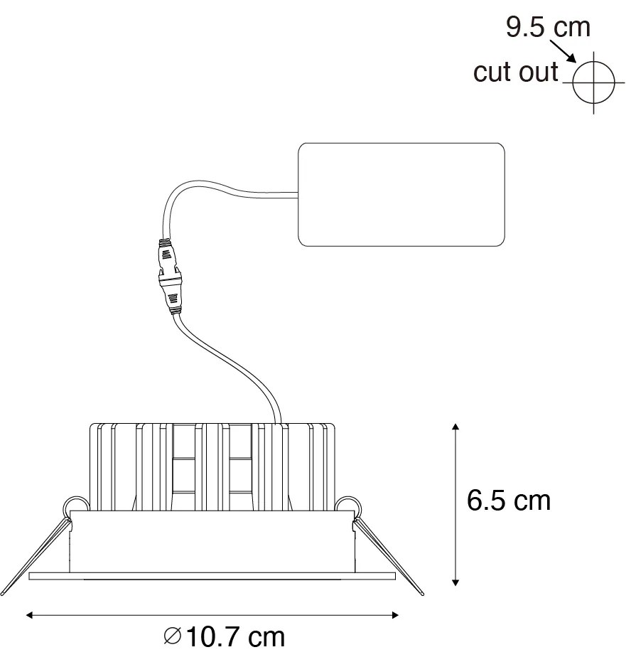 Wpuszczany reflektor czarny 9,5 cm z LED 1300lm ściemniany IP23 - Gaius