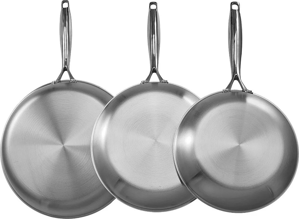 Patelnia ze Stali Nierdzewnej SucceBuy, 3 Sztuki 24/28/32 Cm, Patelnia z Uchwytem Odpornym na Wysoką Temperaturę, Przybory Kuchenne Restauracyjne, Srebrna