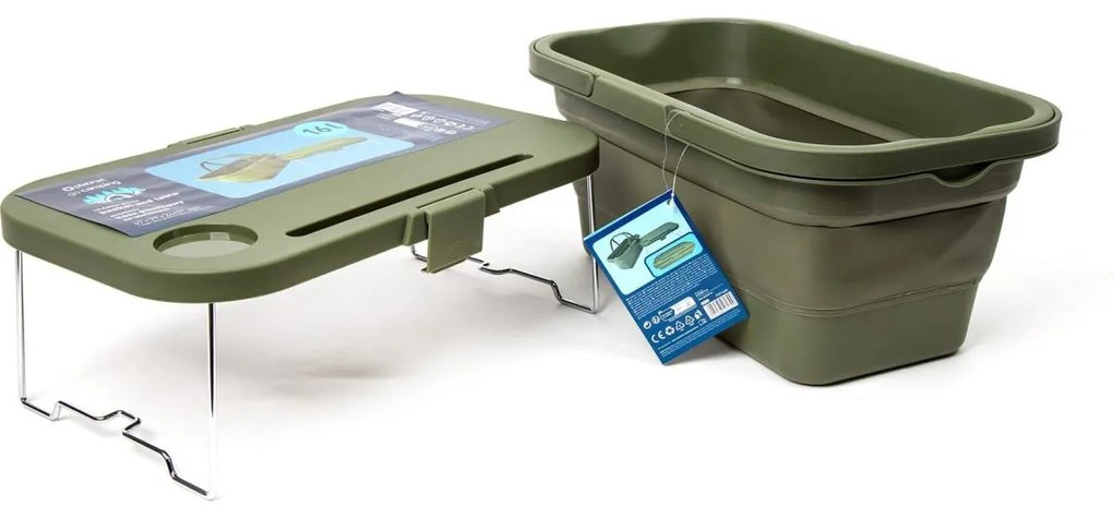 Składany kempingowy kosz piknikowy z wiekiem 2w1 zielony