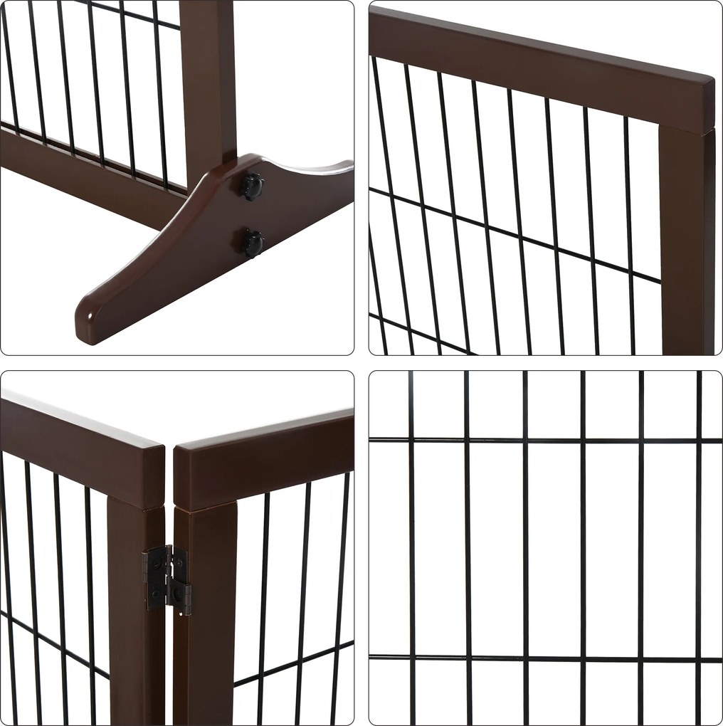 PawHut Barierka Ochronna dla Zwierząt Domowych Drewniana Bramka dla Psów Sosnowa Brązowa | Aosom PL