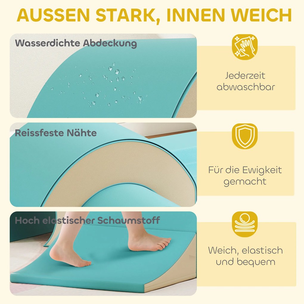 AIYAPLAY 5-częściowy zestaw miękkich bloków dla niemowląt i małych dzieci, pianka, sztuczna skóra, 5 kreatywnych form, zestaw do wspinaczki wewnętrznej, raczkowania, zabawy, zielony