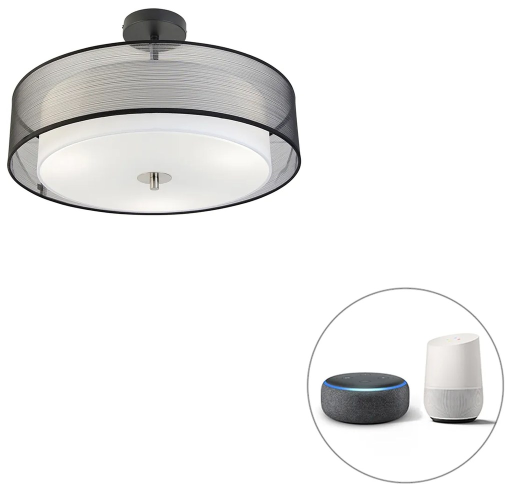 Inteligentna lampa sufitowa czarno-biała 50 cm w zestawie 3 WiFi A60 - Drum Duo Nowoczesny Oswietlenie wewnetrzne