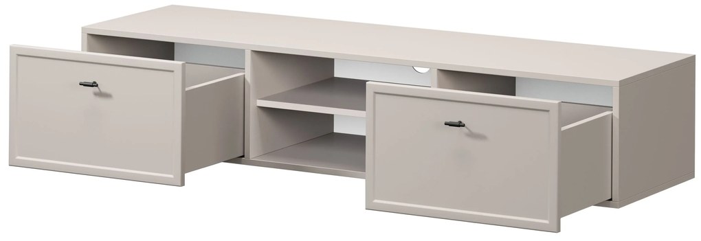 Szafka RTV wisząca Lorini 150 cm z szufladami - kaszmir / czarne uchwyty T-bar