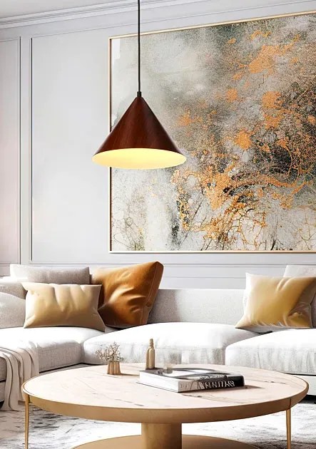 Lampa wisząca z drewnianym kloszem w kolorze orzecha M3-F53