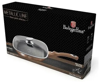 Berlinger Haus Patelnia do grillowania z pokrywką Rosegold Metallic Line, 28 cm