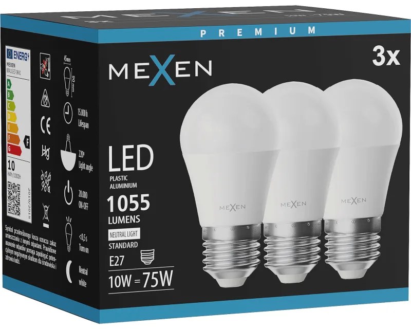 Mexen Nova 3x żarówka LED E27, G45, 10W, Neutralna - 4000K, 1055 lm - L101-E27-1040-01x03