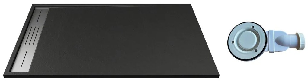 Brodzik posadzkowy lub wpuszczany w posadzkę z żywicy z syfonem - Czarny - 120 x 90 cm - LYROSA