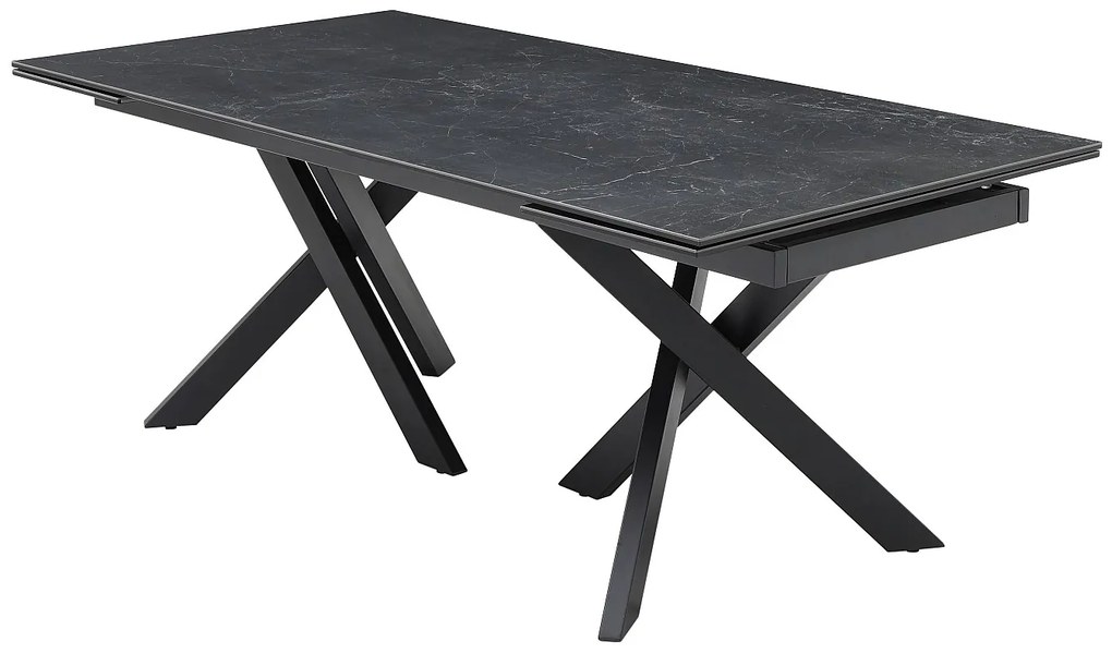 Stół do jadalni rozkładany dla 8 do 12 osób ze szkła hartowanego i ceramiki - Efekt czarnego marmuru - MARISO