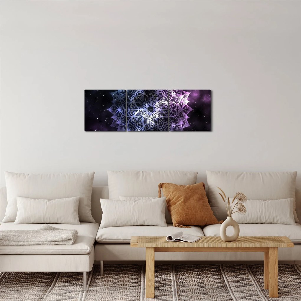 Obraz - Mandala lotosu w kosmosie (z zegarem) (90x30 cm)