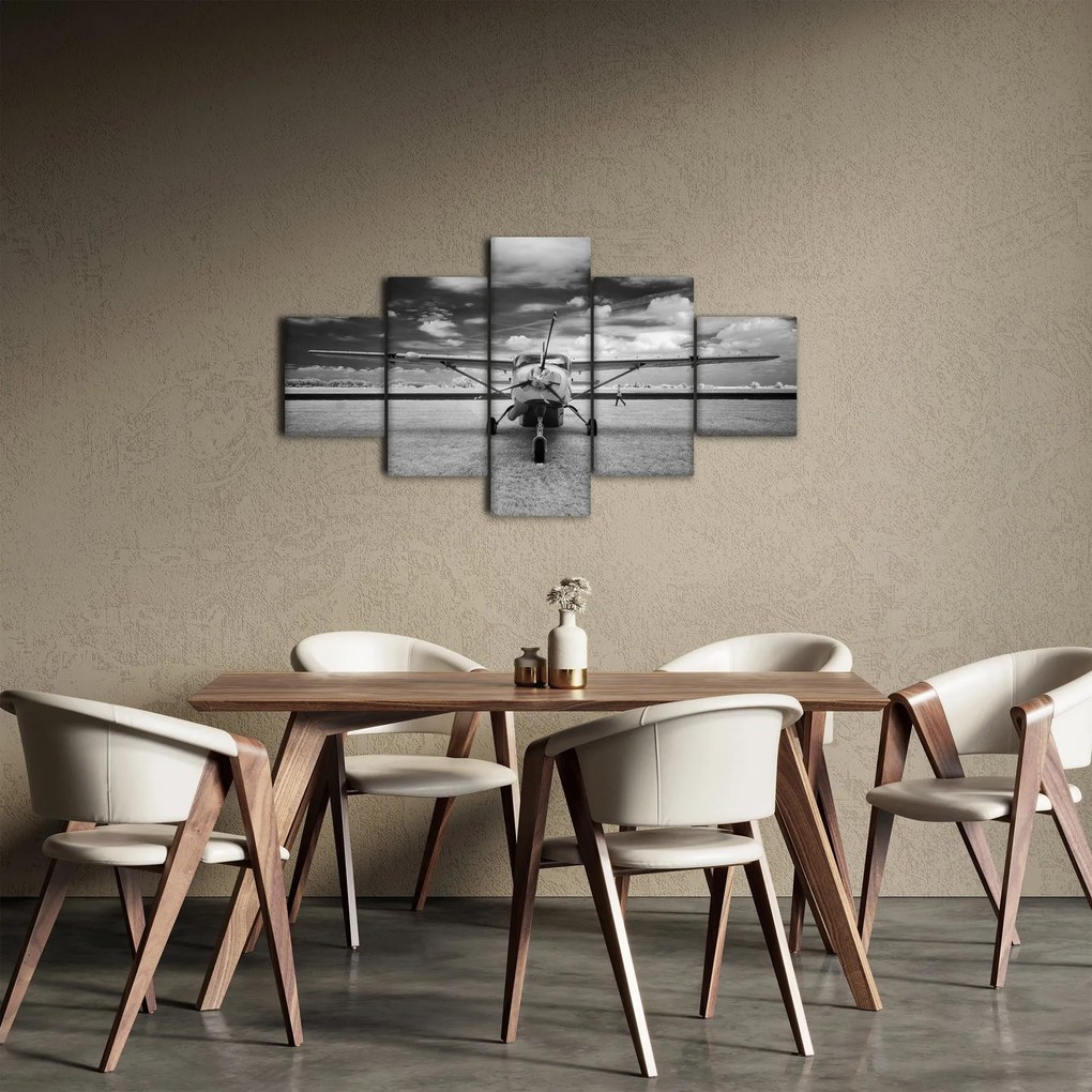 Obraz - Samolot czarno-biały (125x70 cm)