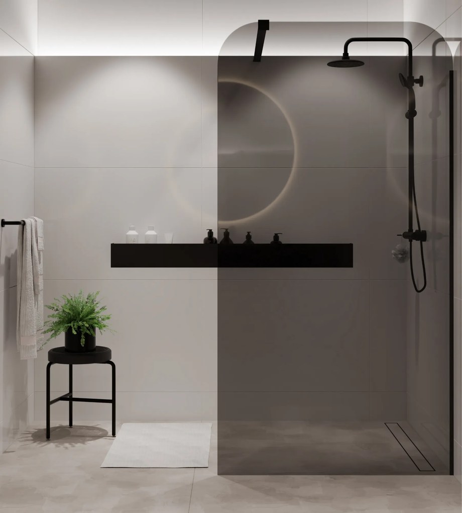 Ścianka prysznicowa WALK IN FIX grafitowa 8 mm MOLIS Grafit Square MASSI I Różne rozmiary : Kolor profili kabiny - złoty szczotkowany, Szerokość ścianki - 80 cm, Typ montażu - WALK in FIX (Do ściany)