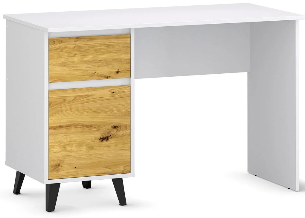 Skandynawskie biurko z szafką i szufladą biały + dąb artisan L5-C56