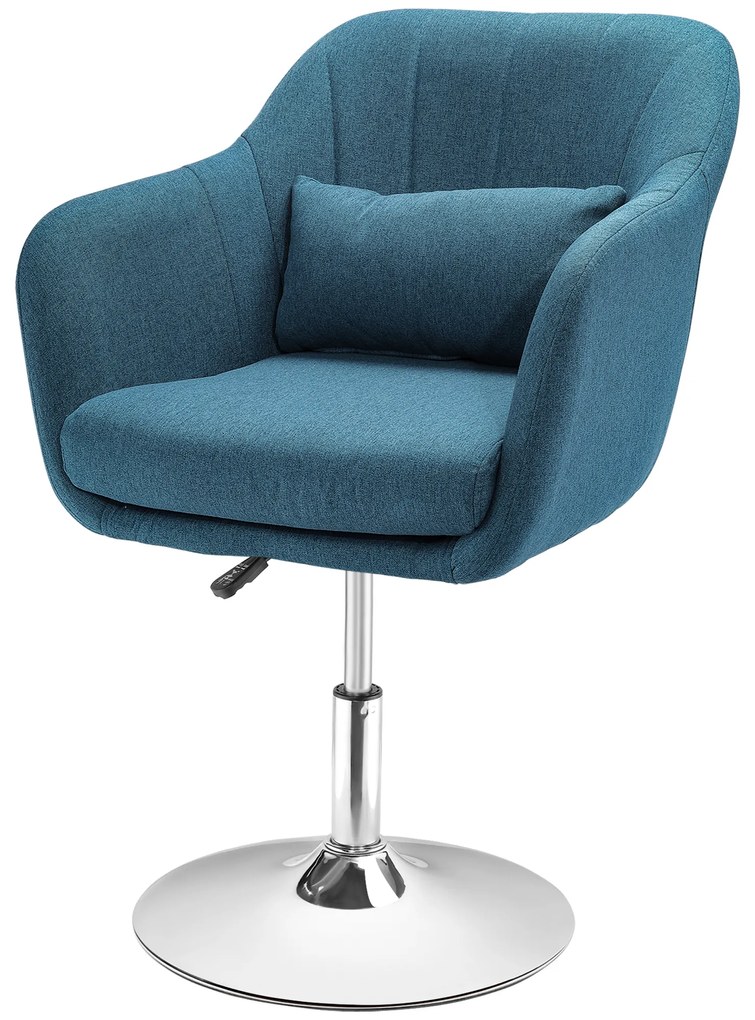 HOMCOM Obrotowy fotel, imitacja lnu poliestrowego, metal, 60 x 60 x 79-91 cm, Niebieski