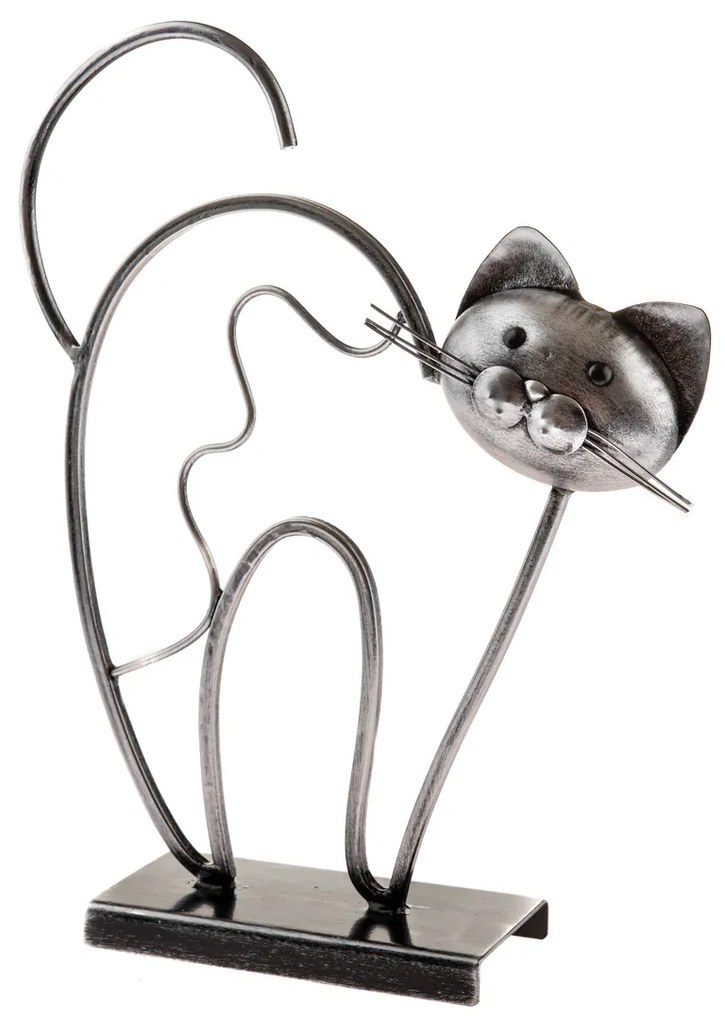Metalowy kot stojący na podstawie, 31,5 cm