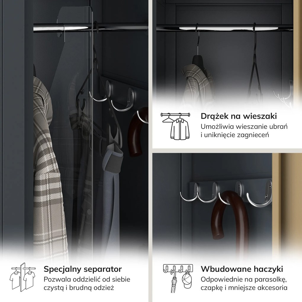 Szafka pracownicza dwukomorowa antracytowa, orzech, 600x1800x500 mm: KACPER II Eco Design
