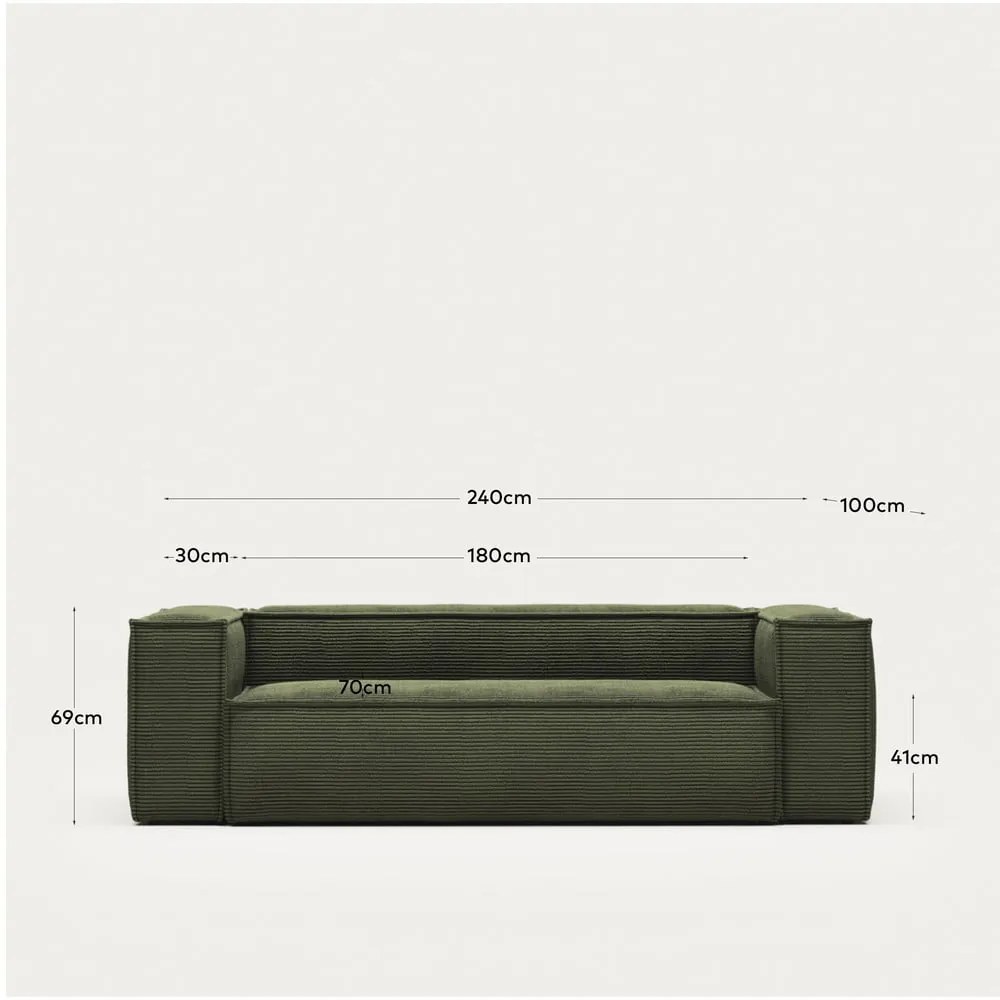 Zielona sztruksowa sofa 240 cm Blok – Kave Home