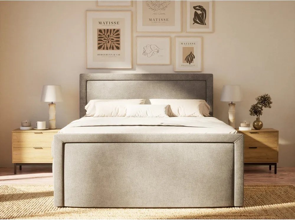 Szare łóżko kontynentalne ze schowkiem 200x200 cm Fresco – Maison de Rêve