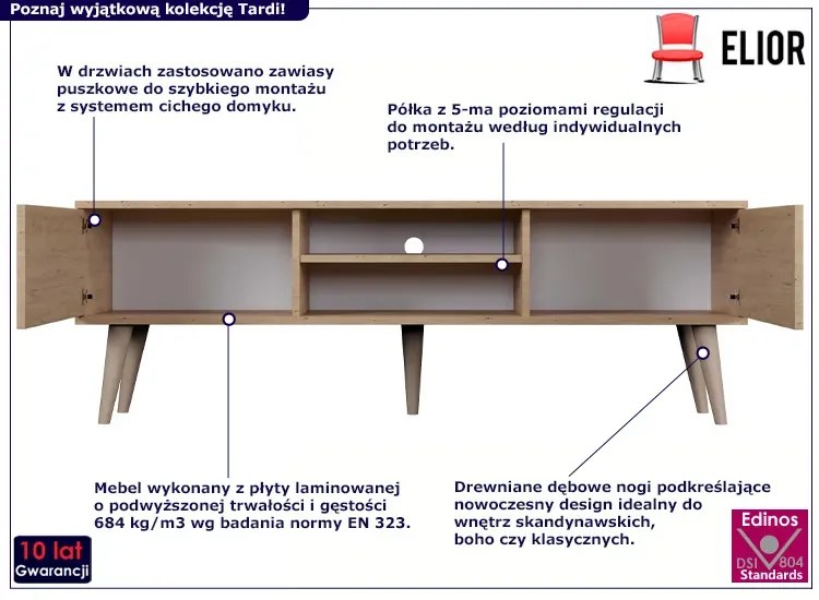 Skandynawska szafka RTV na nóżkach dąb artisan - Dubby 5X 160 cm