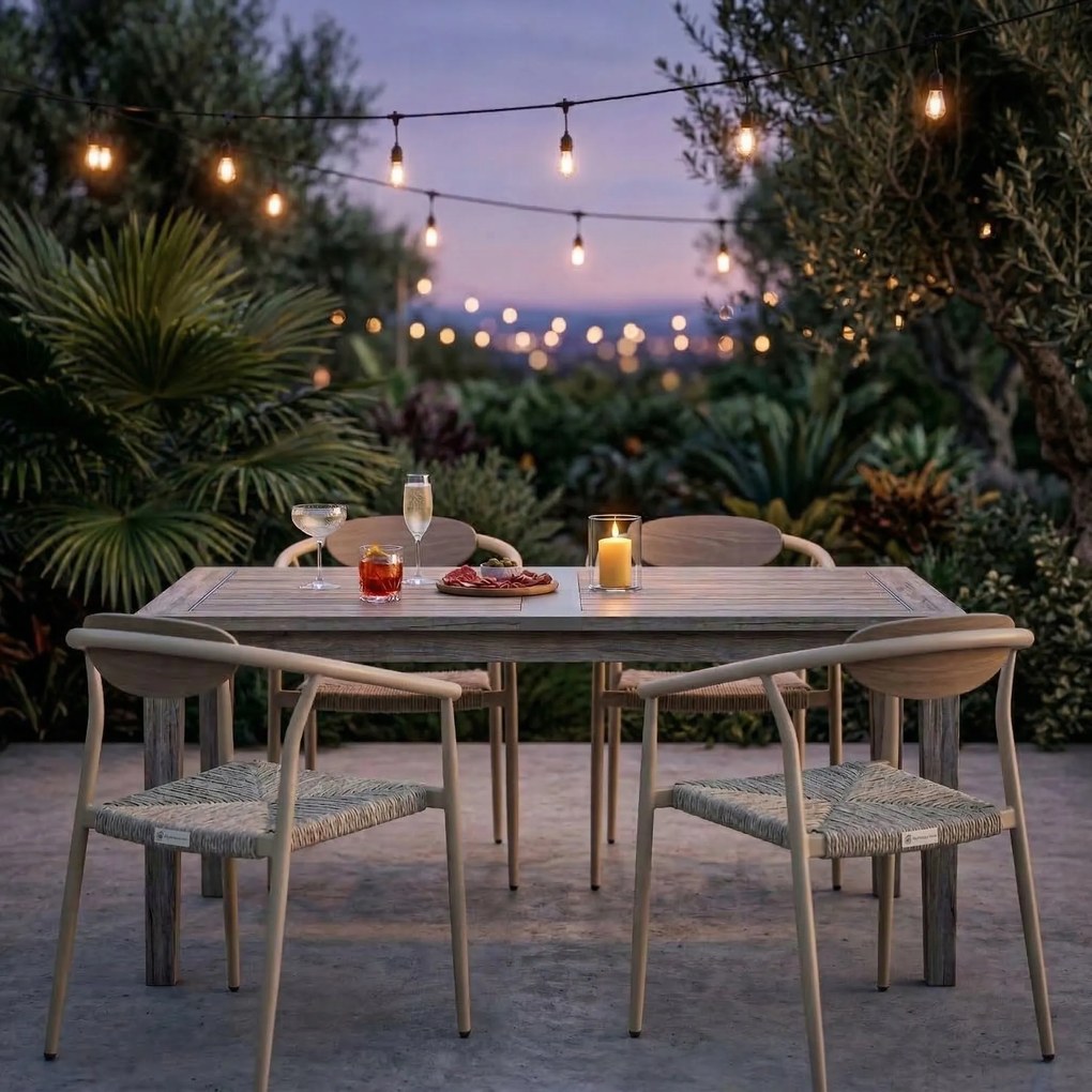 Krzesło Ogrodowe Beżowe 56x61x74,5 cm Plecione Naturalne Sznurki Nowoczesne