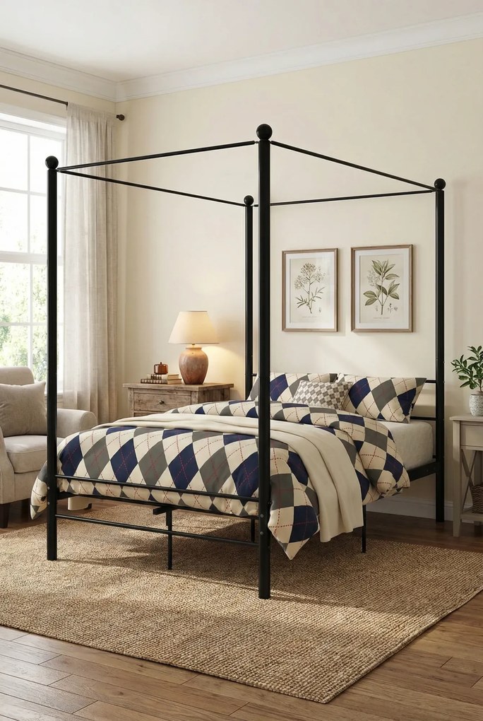 Czarne metalowe łóżko z baldachimem 140x200 cm P8-B34