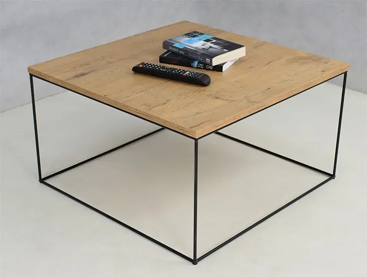 Kwadratowy stolik kawowy w stylu loft dąb lancelot - Otax 4X