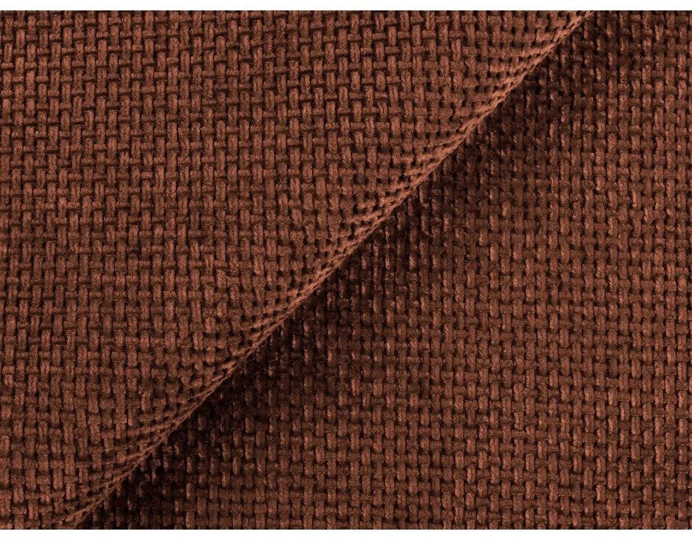 Narożnik rozkładany z tkaniny szenilowej ze schowkiem (lewostronny/z szezlongiem) w kolorze terakoty Mele – Makamii