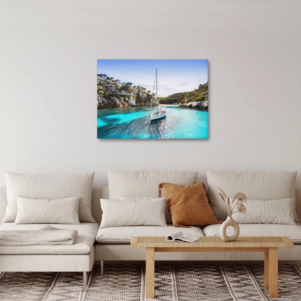 Obraz - Plaża z żaglówką (70x50 cm)