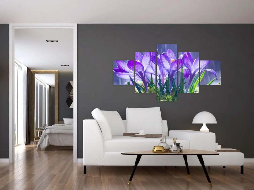 Obraz kwiatów w deszczu (125x70 cm)