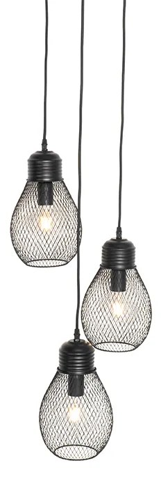 Designerska lampa wisząca czarna 3-światłowa - RagaDesignerski Oswietlenie wewnetrzne