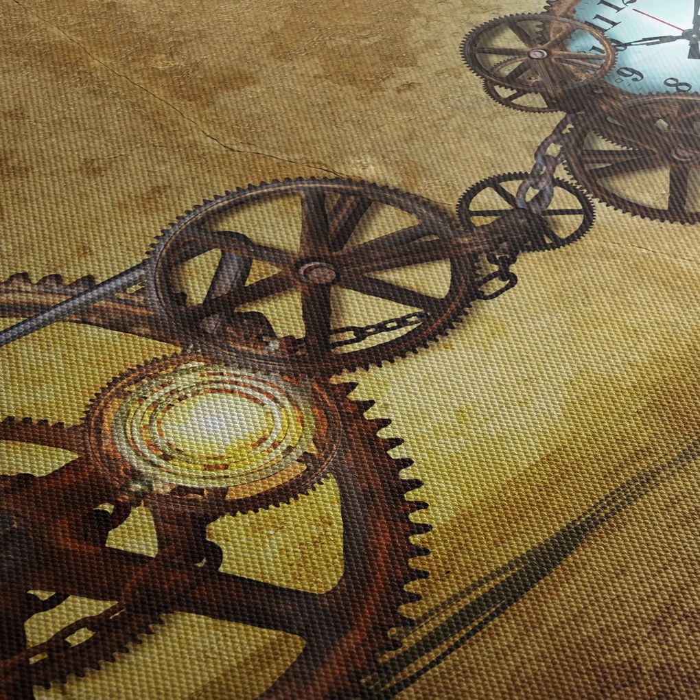 Obraz starych mechanizmów zegarowych (z zegarem) (90x30 cm)
