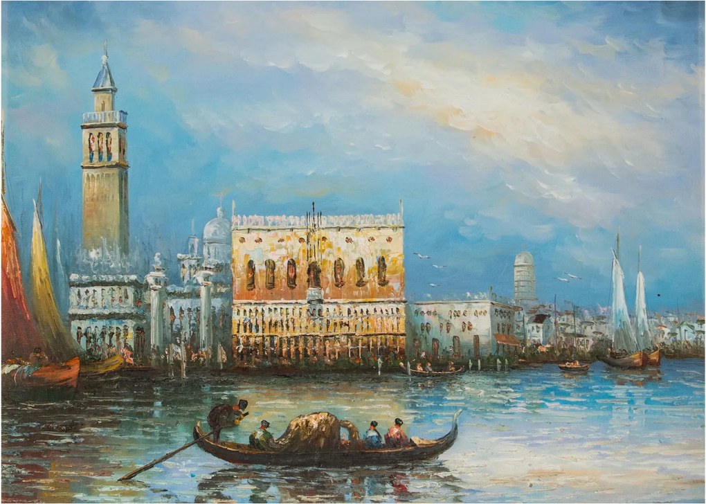 Obraz na szkle - Gondola przejeżdżająca przez Wenecję, obraz olejny (70x50 cm)