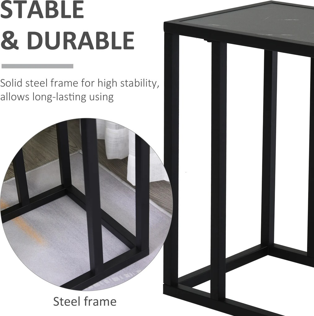 HOMCOM Stolik Boczny w Kształcie Litery C, Oszczędność Miejsca, Nocny/Coffee Table, Imitacja Marmuru, 45 x 30 x 51,5 cm