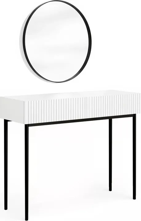 Toaletka Nicole z czarnym lustrem 60 cm - biały mat / czarne nóżki