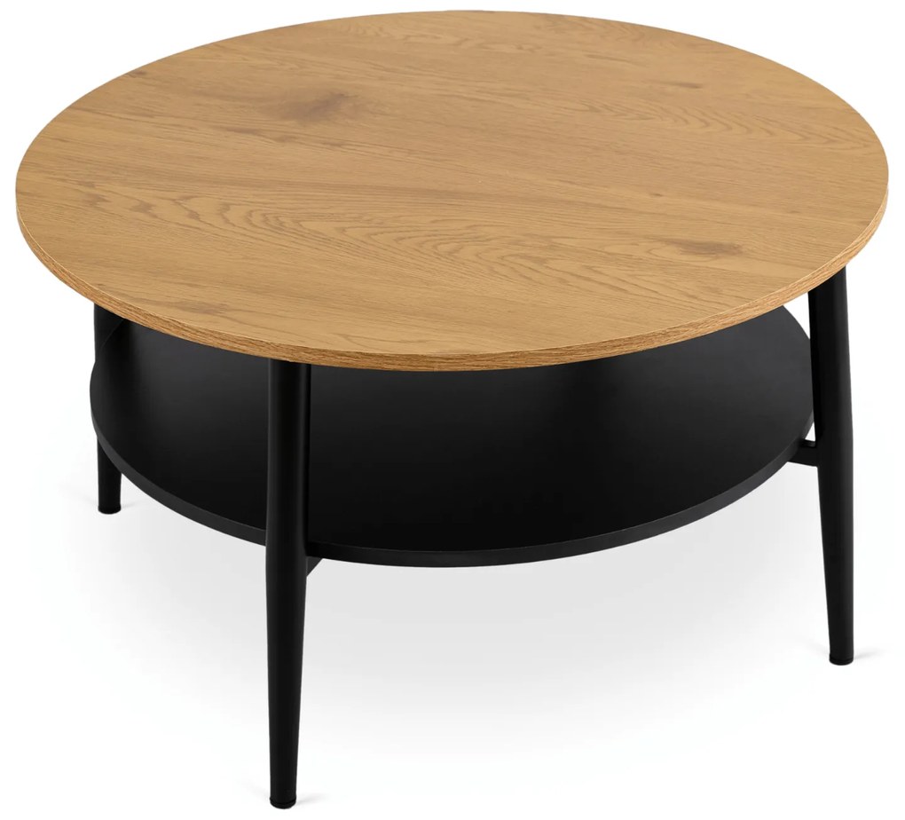 Stolik Kawowy Okrągły PAULO MAX 80 cm Dąb/Czarny Nowoczesny Loft