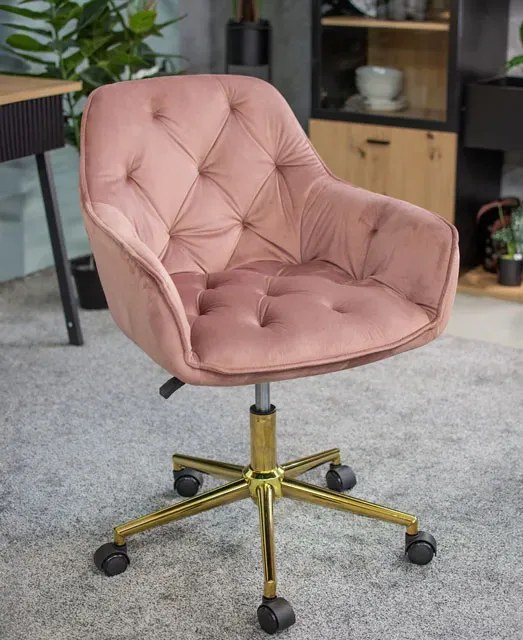Różowe pikowane krzesło obrotowe w stylu glamour - Anlo 5X