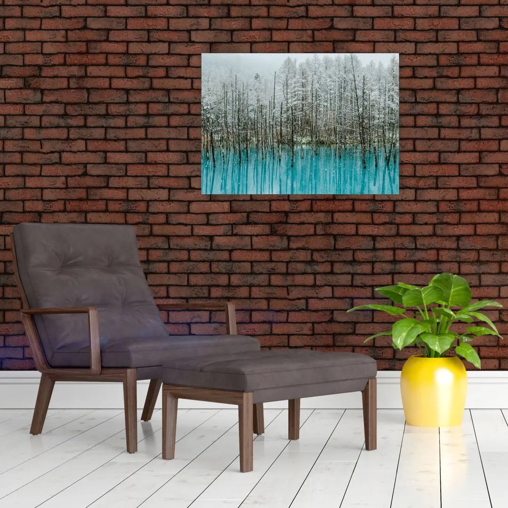 Obraz na szkle - Turkusowy staw, Biei, Japonia (70x50 cm)