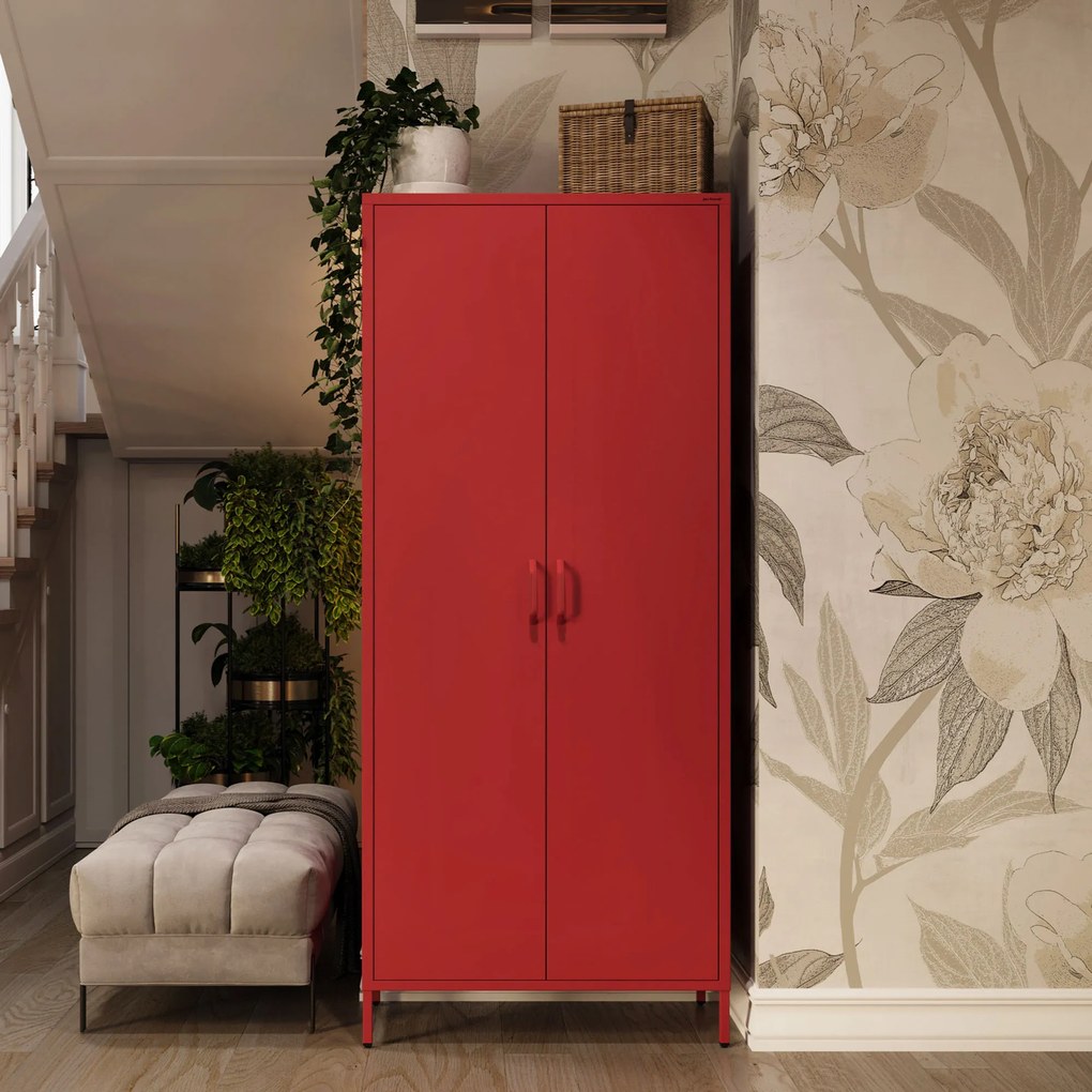 Szafa na ubrania metalowa loftowa na nóżkach czerwona, 800x1850x450 mm: FLAVIO